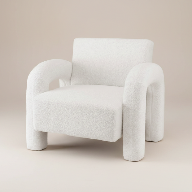 White Bouclé Lounge Armchair
