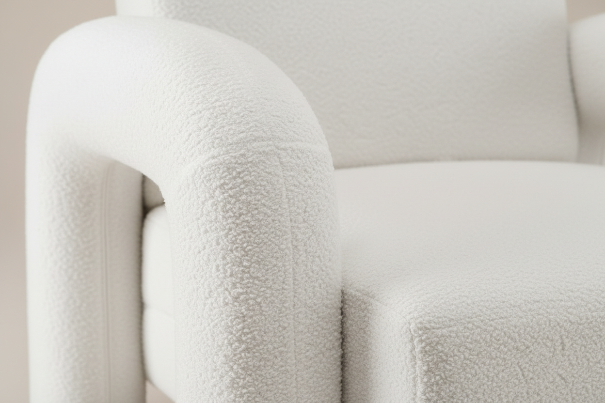 White Bouclé Lounge Armchair