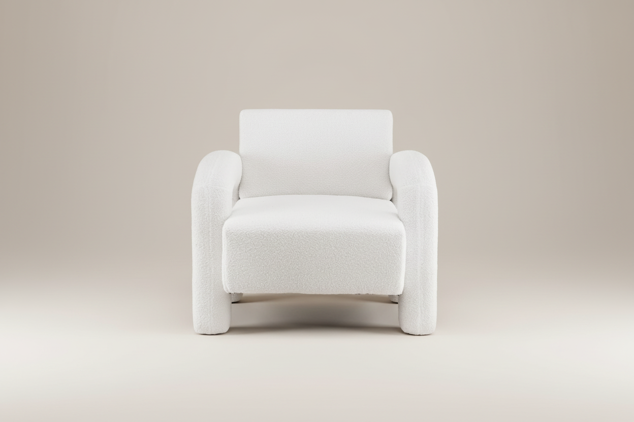 White Bouclé Lounge Armchair