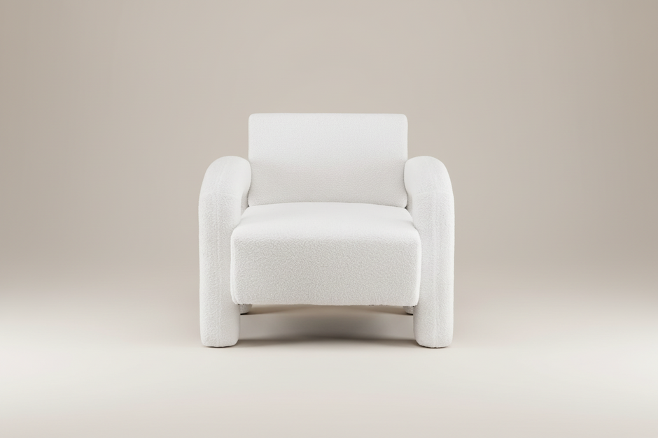 White Bouclé Lounge Armchair