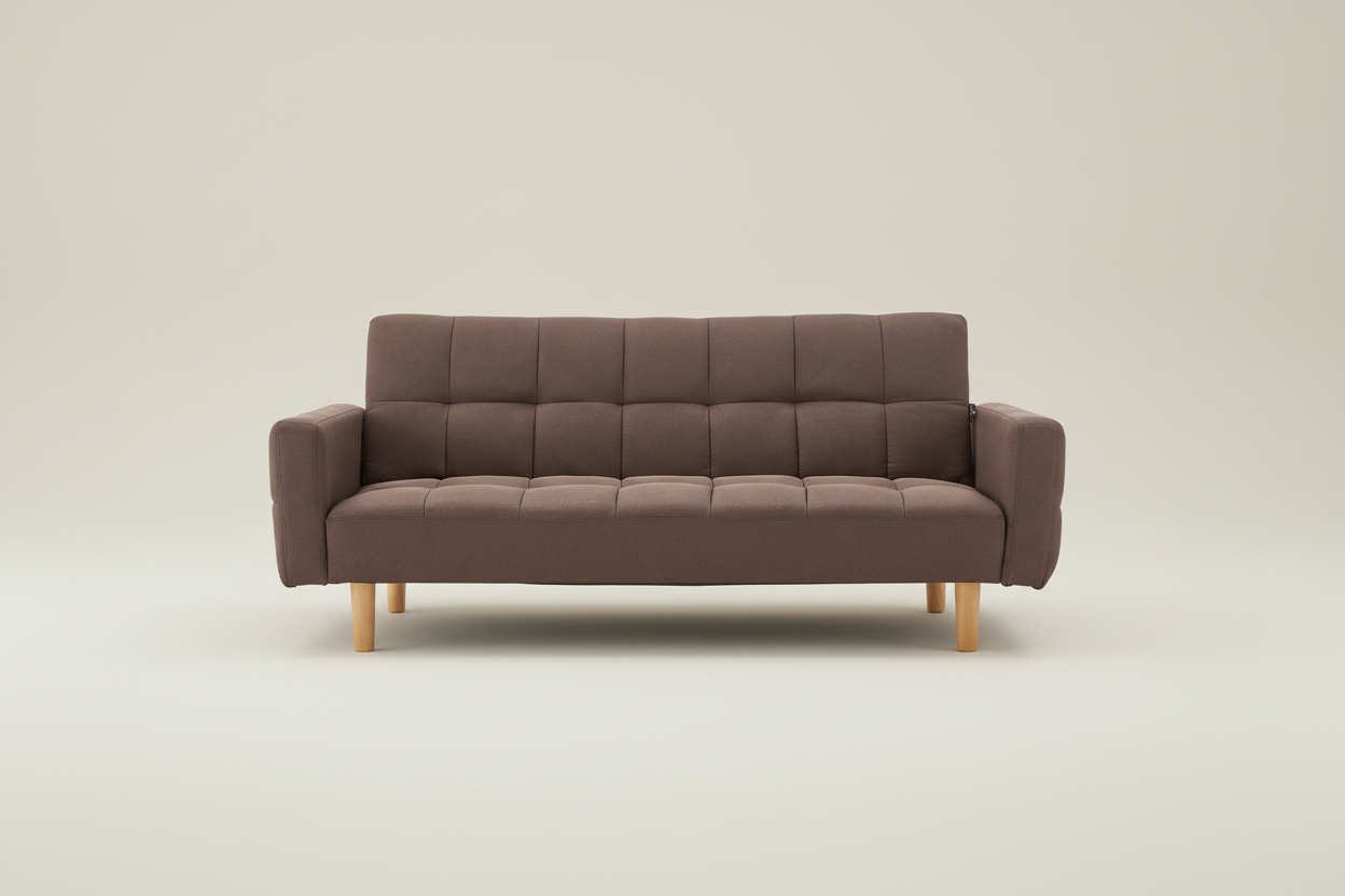 Brown 3-Seater Fabric Sofa Bed
