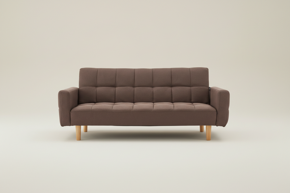 Brown 3-Seater Fabric Sofa Bed