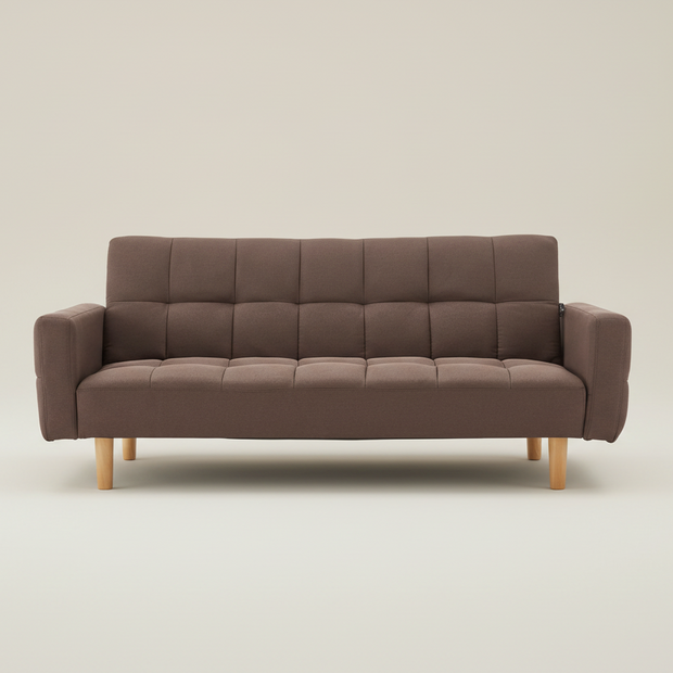 Brown 3-Seater Fabric Sofa Bed