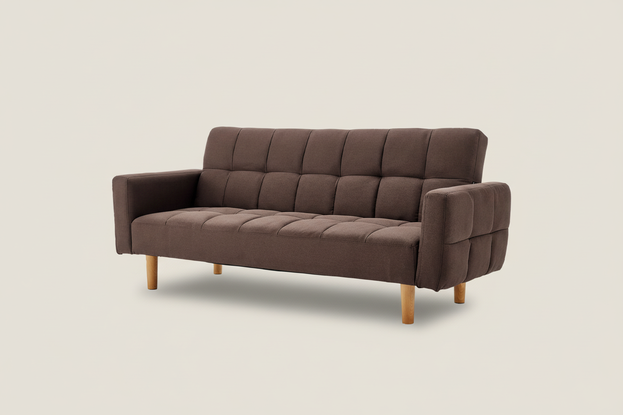 Brown 3-Seater Fabric Sofa Bed