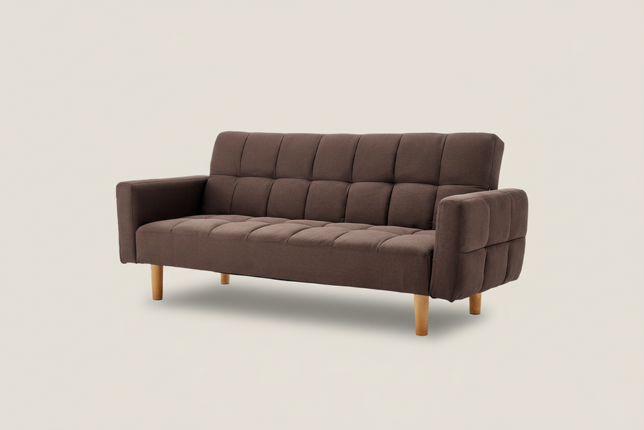 Brown 3-Seater Fabric Sofa Bed