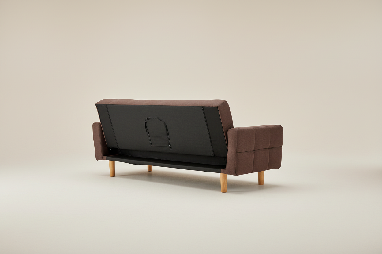 Brown 3-Seater Fabric Sofa Bed