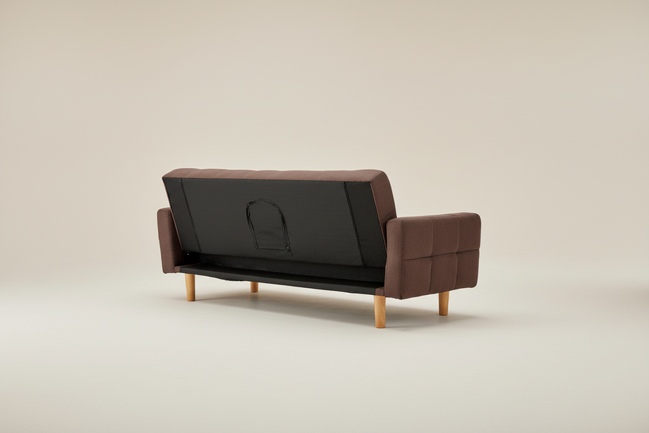 Brown 3-Seater Fabric Sofa Bed